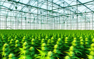 A thriving hemp farm with rows of tall