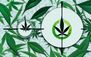 A balanced scale with one side holding a symbol for thc and the other side holding a symbol for cbd