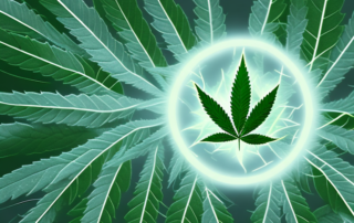 A hemp plant with its leaves glowing