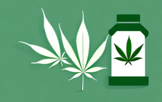 A cannabis leaf in a prescription bottle to symbolize thc being prescribed