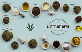 A kitchen counter with various cannabis-infused ingredients like butter