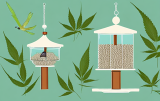 Different species of birds happily pecking at a bird feeder filled with hemp seeds