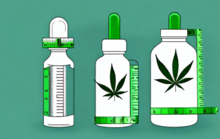 A cannabis oil bottle with a measuring tape wrapped around it