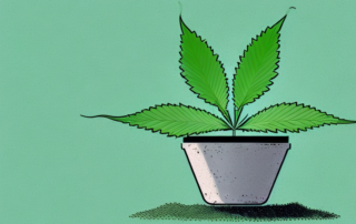 A four-week-old hemp plant in a pot