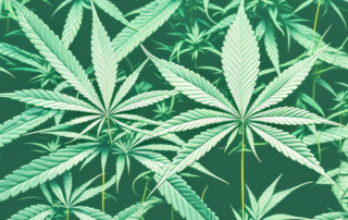 A cannabis plant in full bloom with visible pruning scissors hovering over it