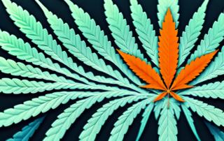A cannabis leaf split in half