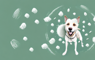 A healthy-looking dog happily playing in a field