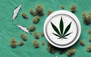 A cannabis salve jar with a cannabis leaf on top