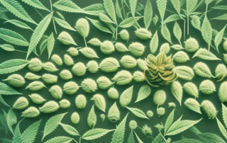 A hemp plant in full growth with its various parts like seeds