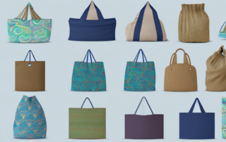 A variety of stylish hemp bags in different shapes and sizes