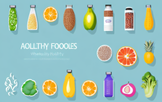 A variety of healthy foods such as fruits