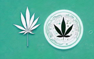 A dropper bottle with a cannabis leaf on it