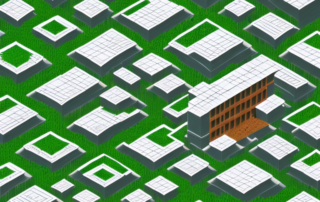 A construction site where buildings are being built with bricks made of hemp