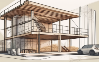 A sustainable construction site where various building materials and structures are made of hemp