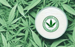 A soothing hemp salve jar with a pharmacy symbol on it