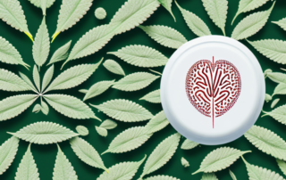 A variety of cbd capsules surrounded by symbolic elements like a brain