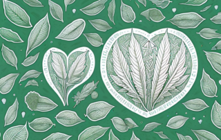 Peeled hemp seeds surrounded by symbols or icons representing health and wellness