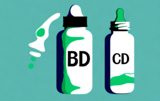 A dropper bottle of cbd oil with a silhouette of a slim figure inside