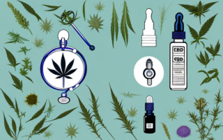 A cbd oil dropper bottle with a medical cross symbol on it