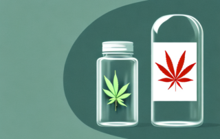 A medical cannabis plant growing inside a glass container with the german flag subtly incorporated in the background
