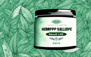 A jar of hemp salve surrounded by hemp leaves