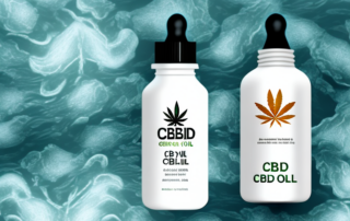 A cbd oil bottle next to a ginger root