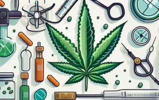 A marijuana leaf symbolically placed on a medical cross background