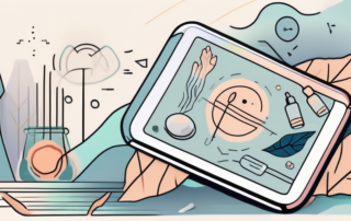 A thc tablet surrounded by symbolic imagery of relief