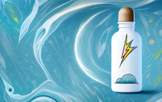A dropper bottle with thc oil surrounded by symbolic images of pain like lightning bolts