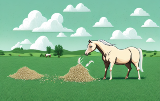 A horse happily grazing on a field