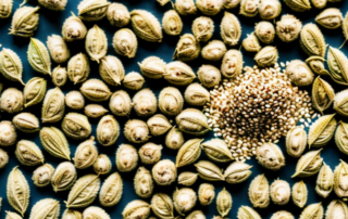 A pile of unpeeled hemp seeds with a radiant glow to symbolize their impactful benefits
