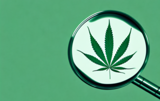A cannabis leaf under a magnifying glass