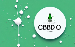A cbd oil dropper with a few droplets falling into a serene landscape of nature
