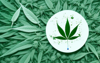 A hemp plant with a droplet of oil coming out of it