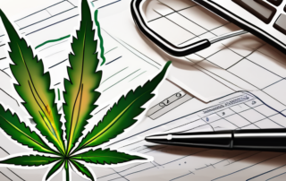 A medical prescription pad with a cannabis flower sketched on it