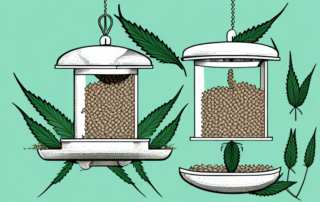 A bird feeder with hemp plants sprouting out of it