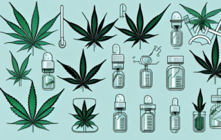 Various cannabis flowers in a medical setting such as a laboratory with a mortar and pestle