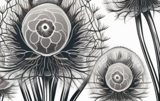 A close-up view of tire-like trichomes on a plant