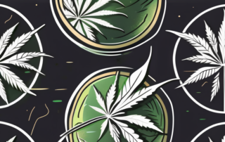 A cannabis plant inside a medical symbol