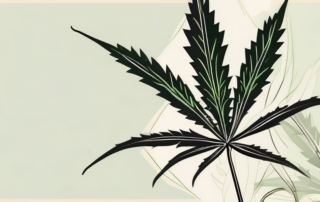 A cannabis plant with three leaves on a neutral background