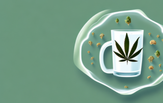 A glass of milk with cannabis leaves floating in it