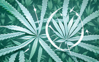 A cannabis plant intertwined with a symbolic representation of pain