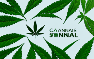 A cannabis plant with various medical tools like a stethoscope