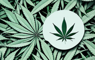 A cannabis plant with its leaves gently wrapping around a stylized