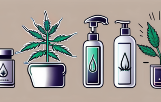 Different cannabis plants with symbols of pain relief like a hot water bottle