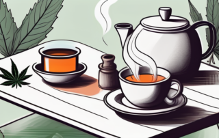 A cozy home setting with a steaming cup of tea on a table