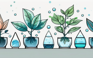 Different types of plants with varying amounts of water droplets near them