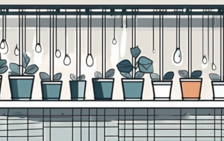 Eleven 11l pots arranged in a neat row