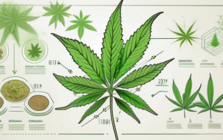 A hemp plant with its different parts highlighted