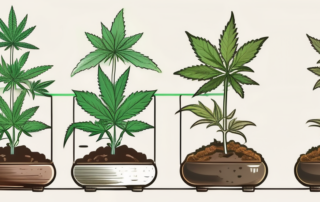 A cannabis plant at different stages of growth